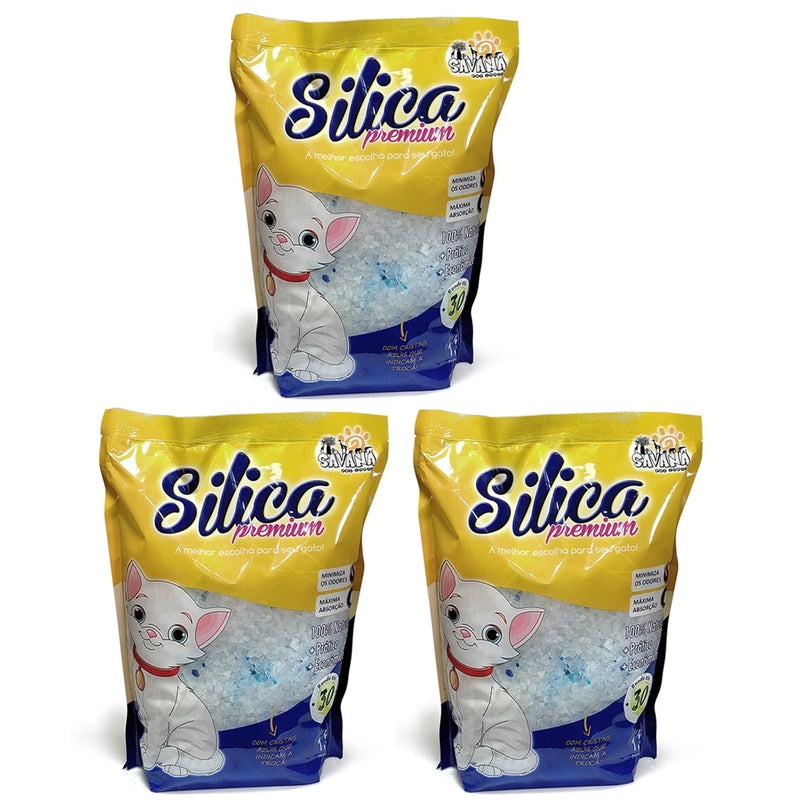 Kit com 3 Areias Sílica para Gato Premium Savana Pet 1,5kg